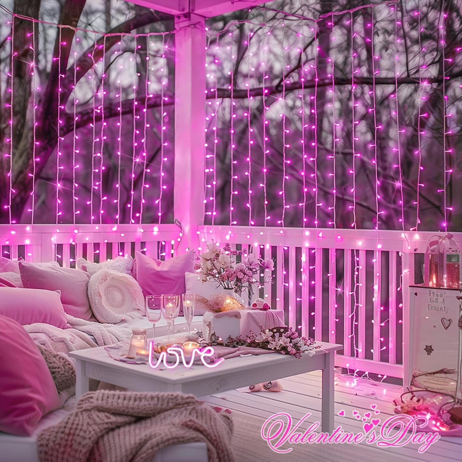 300 LED Curtain Lights Plug in with Remote, Pink String Lights for Bedroom, Christmas, Window, Wall, Party, Teen, Girls' Room, Dorm, Valentine'S Day Indoor Outdoor Decor, 9.8X9.8Ft