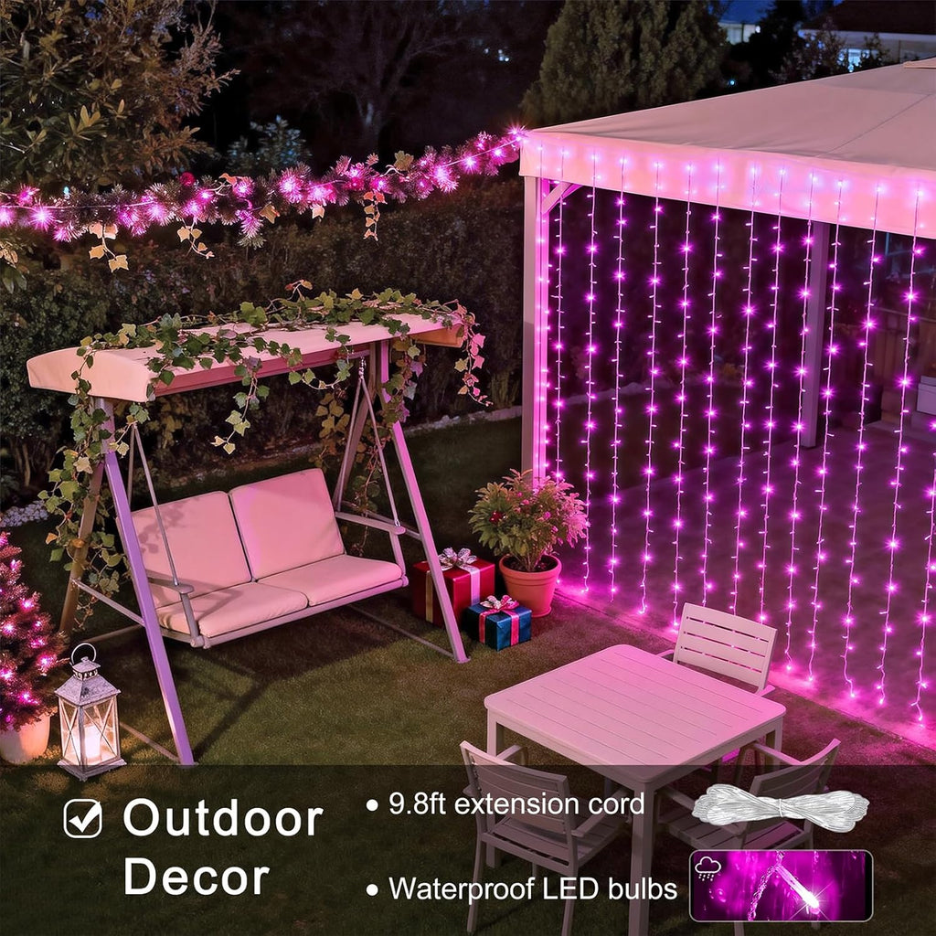 300 LED Curtain Lights Plug in with Remote, Pink String Lights for Bedroom, Christmas, Window, Wall, Party, Teen, Girls' Room, Dorm, Valentine'S Day Indoor Outdoor Decor, 9.8X9.8Ft