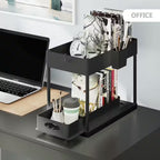 2-Tier Black Sliding under Sink Organizer Storage Cabinet Basket Drawer